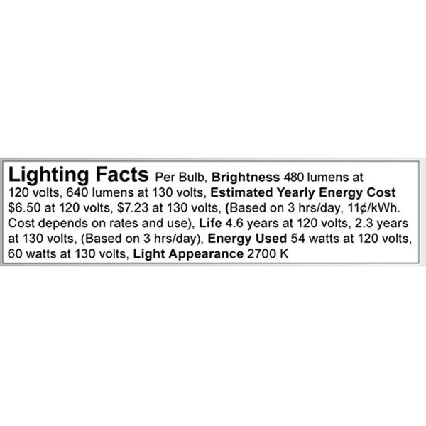A3696 Lighting Fact Label