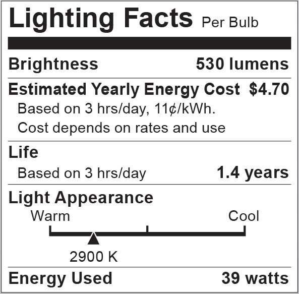 S2267 Lighting Fact Label