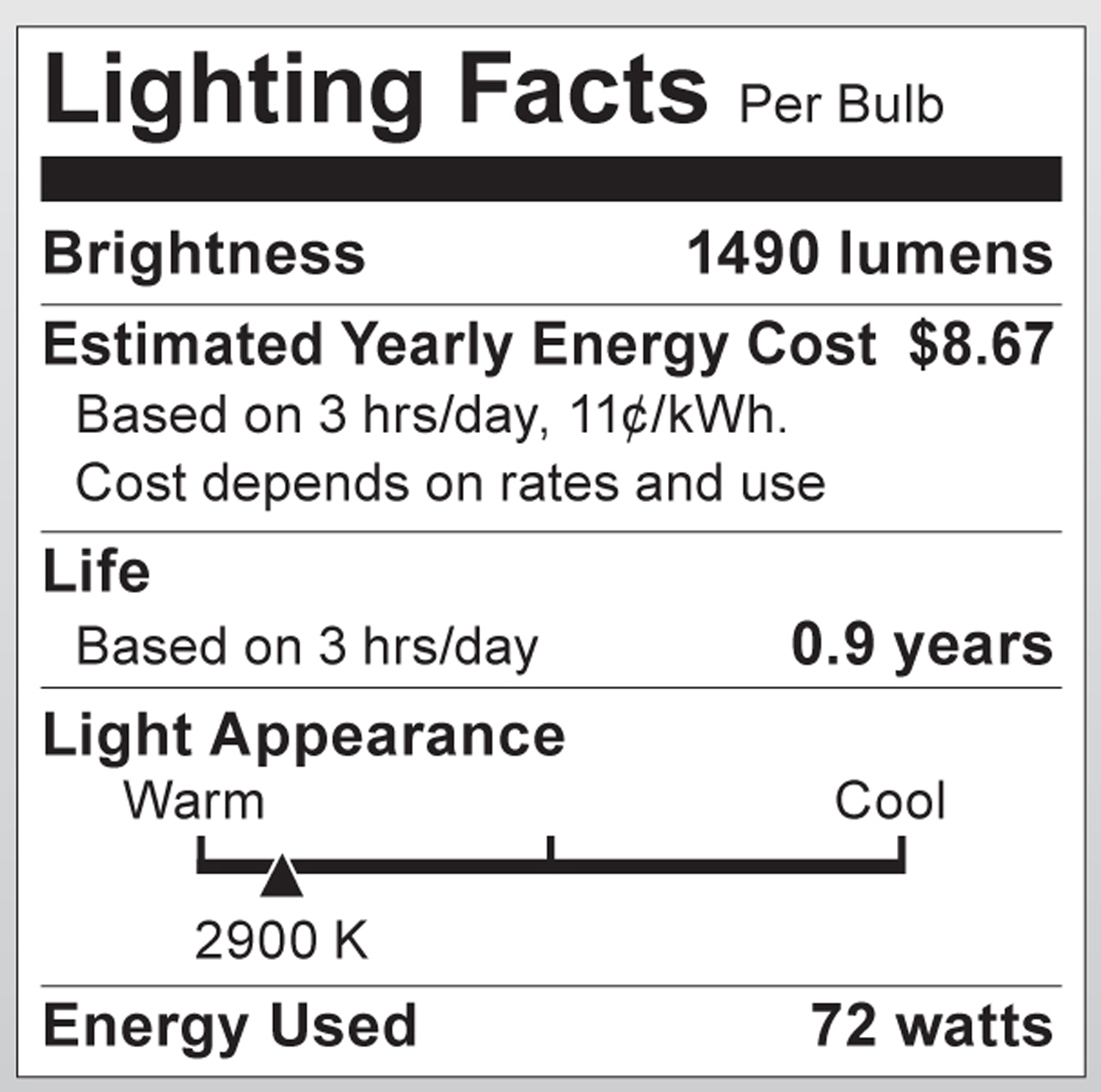 S2404 Lighting Fact Label