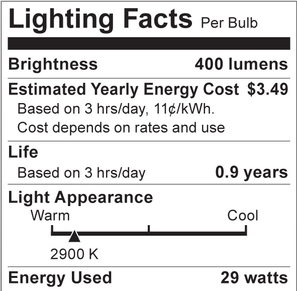 S2405 Lighting Fact Label