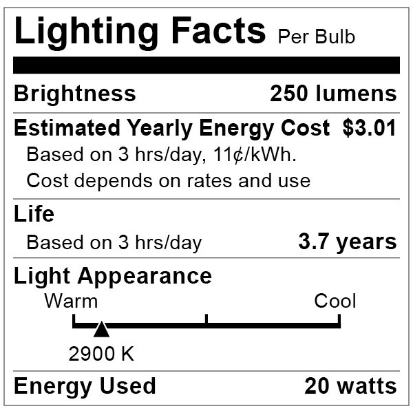 S2603 Lighting Fact Label