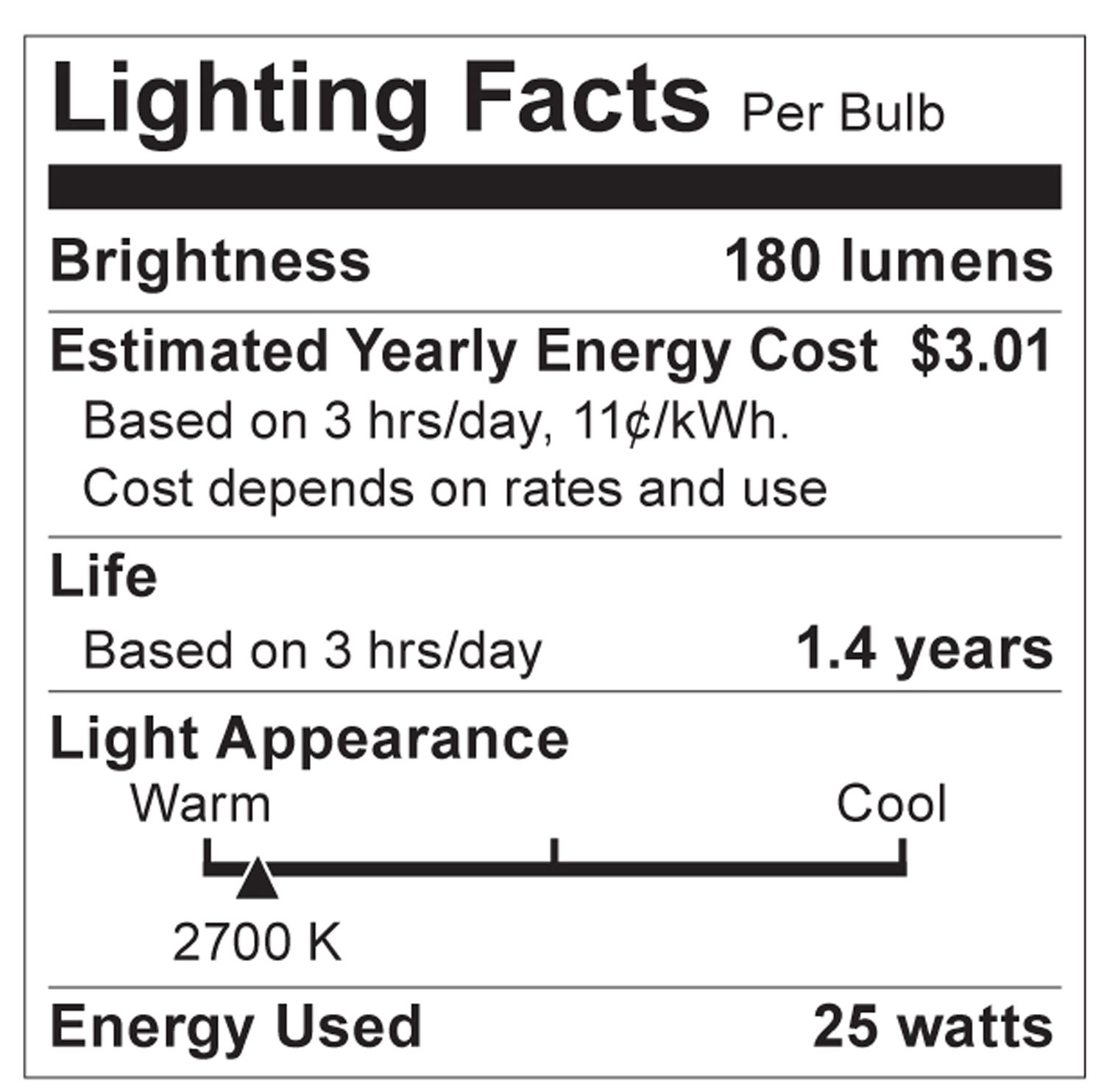 S2763 Lighting Fact Label
