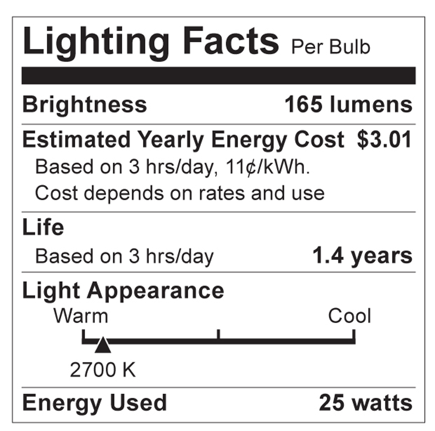 S2765 Lighting Fact Label