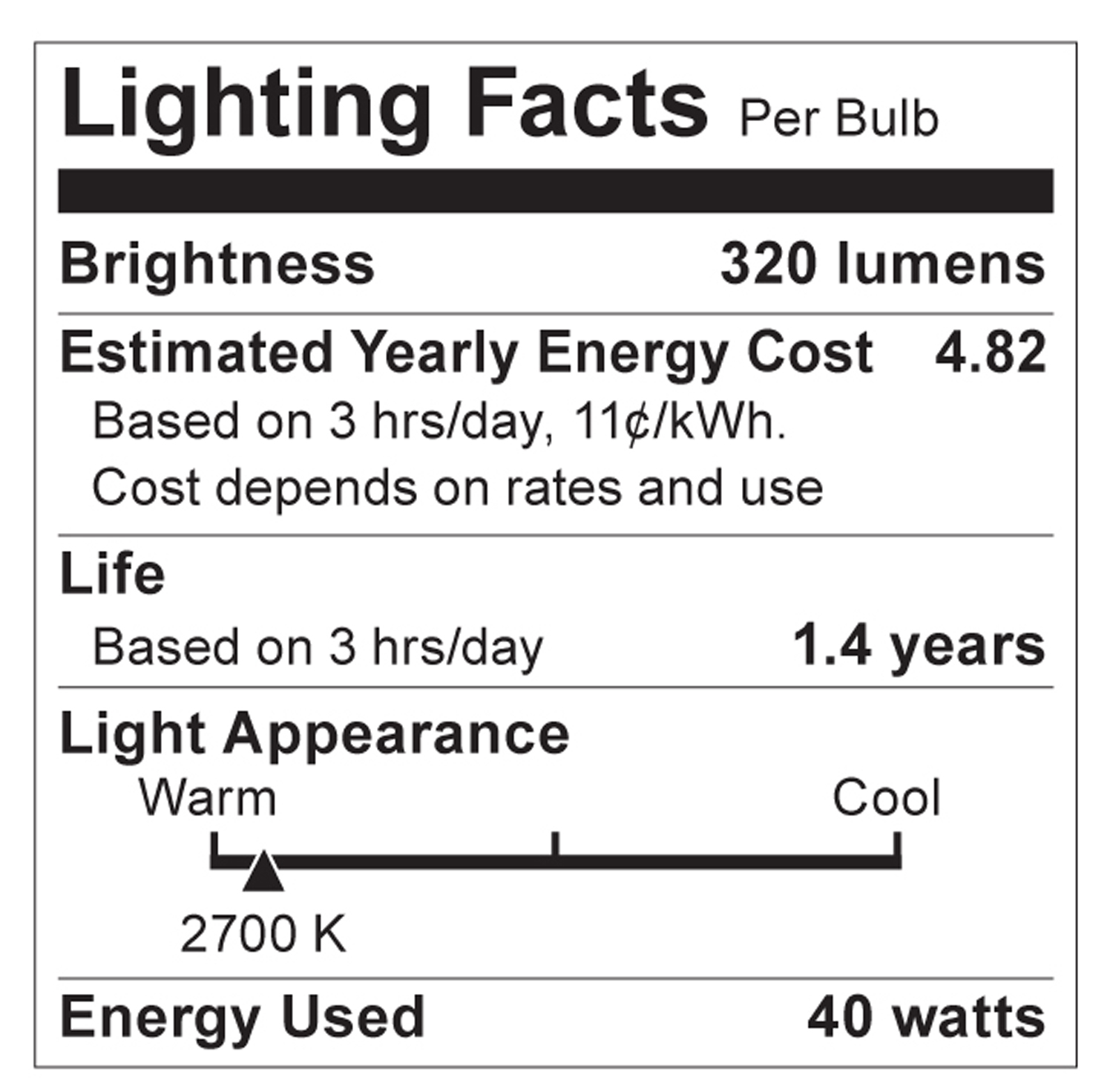 S2768 Lighting Fact Label