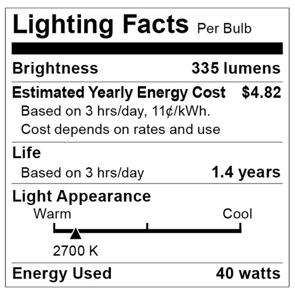 S2769 Lighting Fact Label