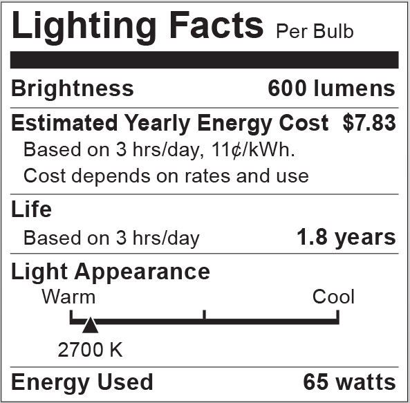 S2806 Lighting Fact Label