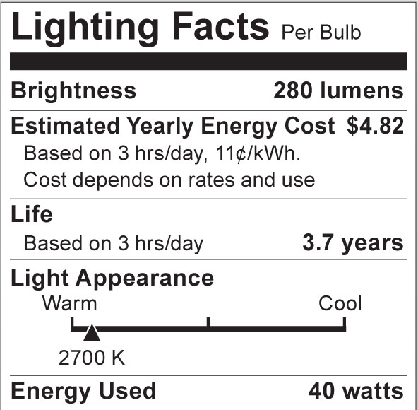 S3001 Lighting Fact Label