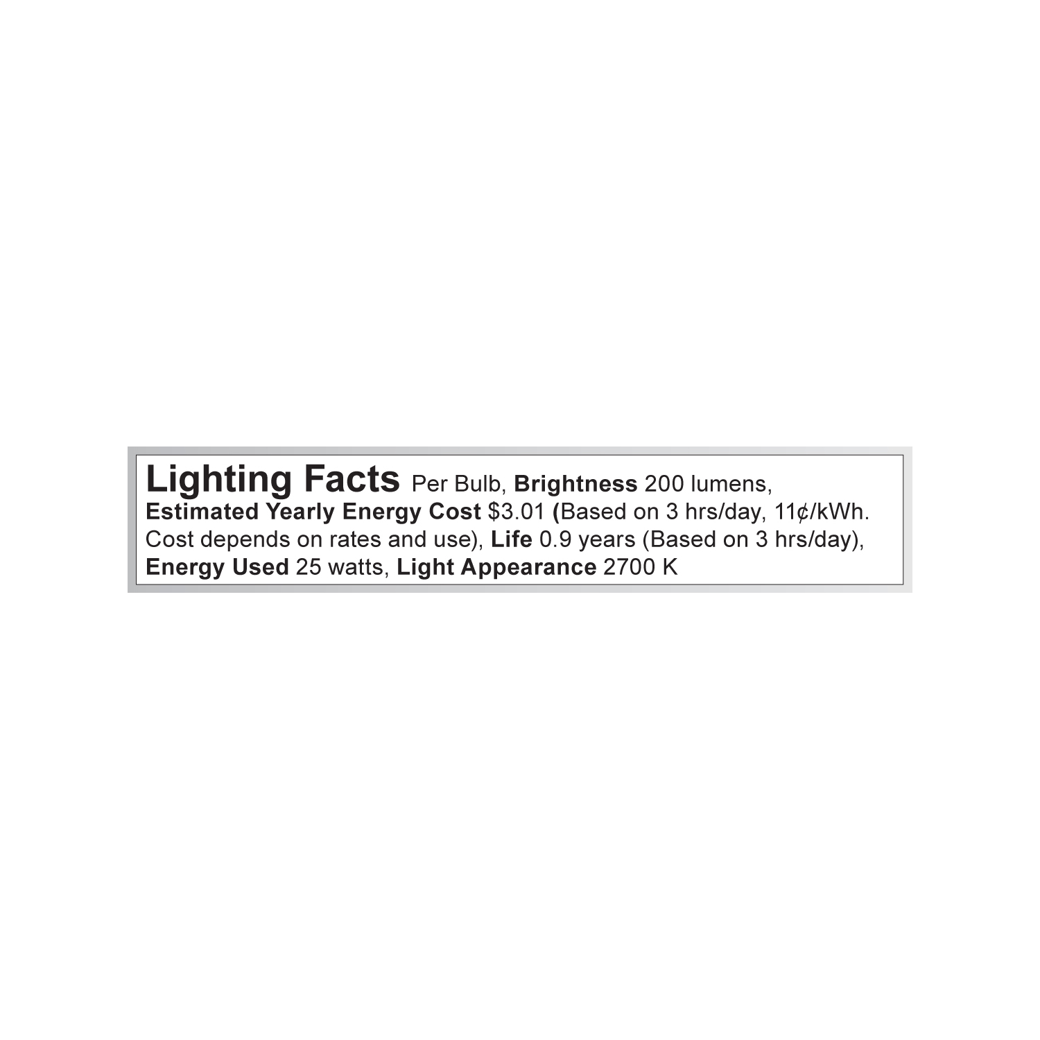 S3251 Lighting Fact Label