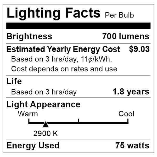S3438 Lighting Fact Label
