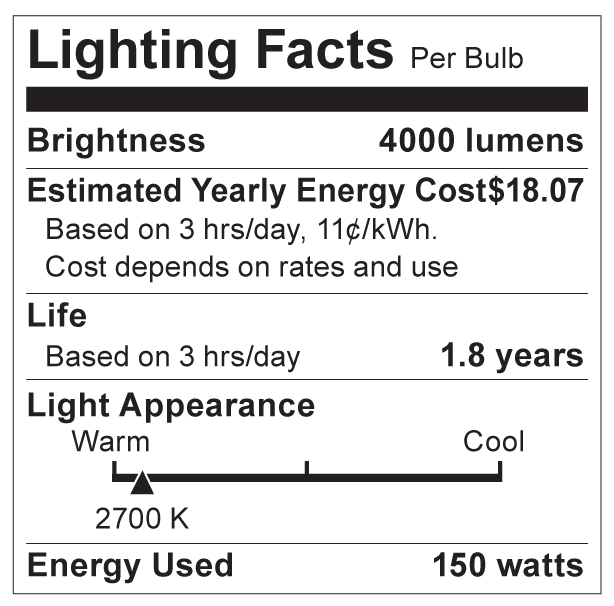 S3475 Lighting Fact Label