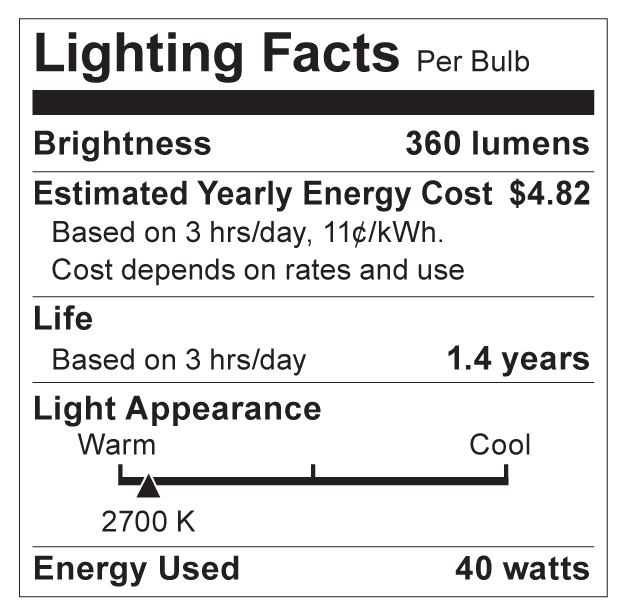 S3735 Lighting Fact Label
