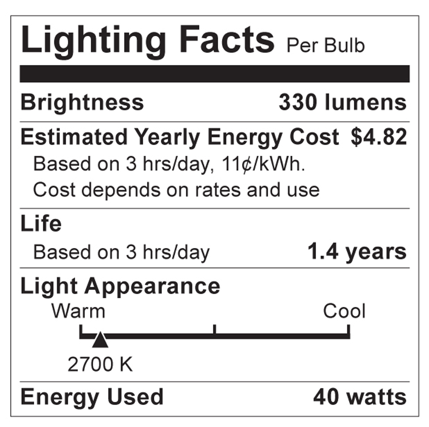 S3738 Lighting Fact Label