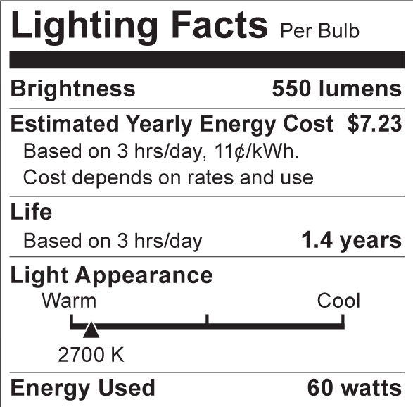 S3829 Lighting Fact Label
