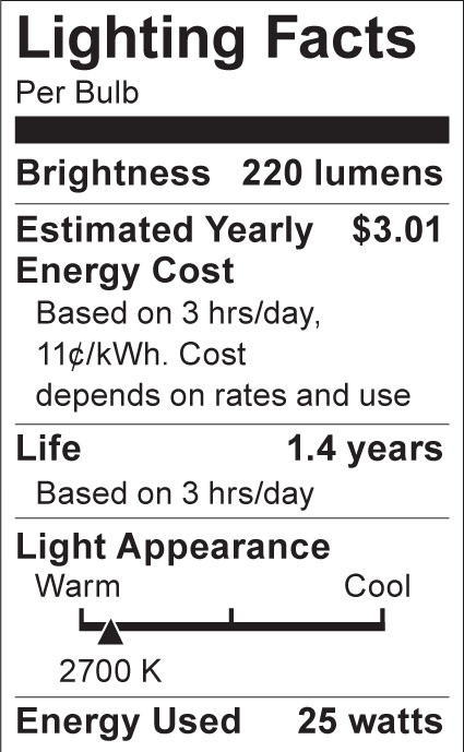 S3838 Lighting Fact Label