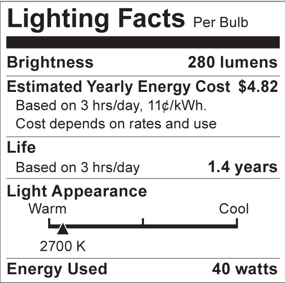 S3861 Lighting Fact Label