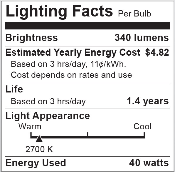S6041 Lighting Fact Label