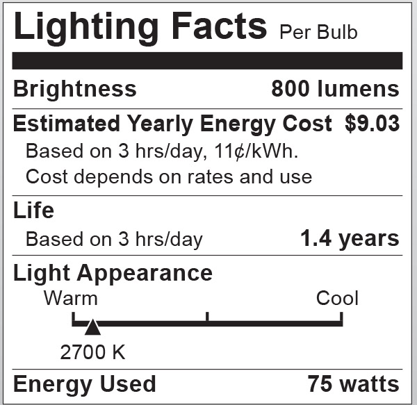 S6043 Lighting Fact Label