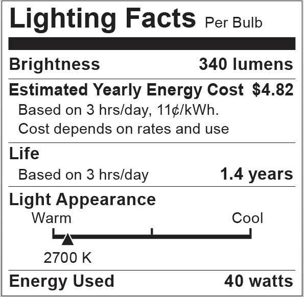 S6051 Lighting Fact Label