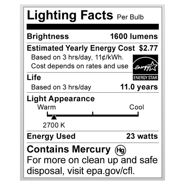 S6274 Lighting Fact Label