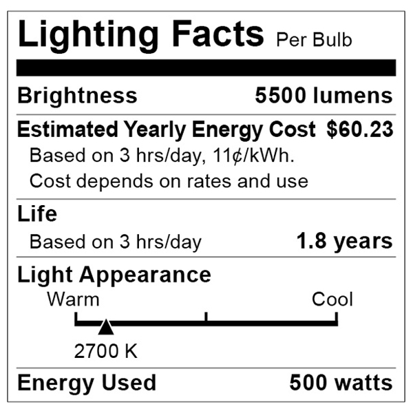 S7007 Lighting Fact Label