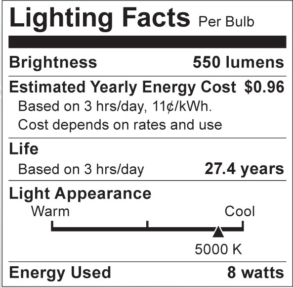 S8798 Lighting Fact Label