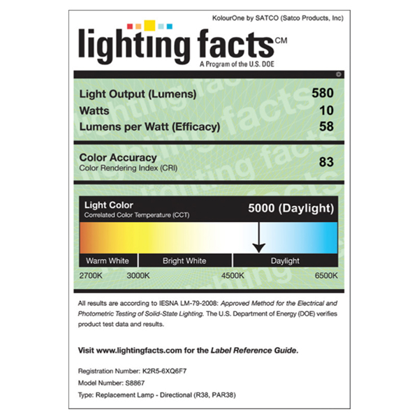 S8867 Lighting Fact Label