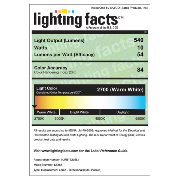 S8868 Lighting Fact Label