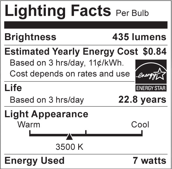 S8922 Lighting Fact Label