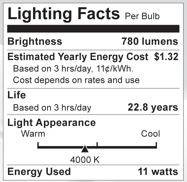 S9089 Lighting Fact Label