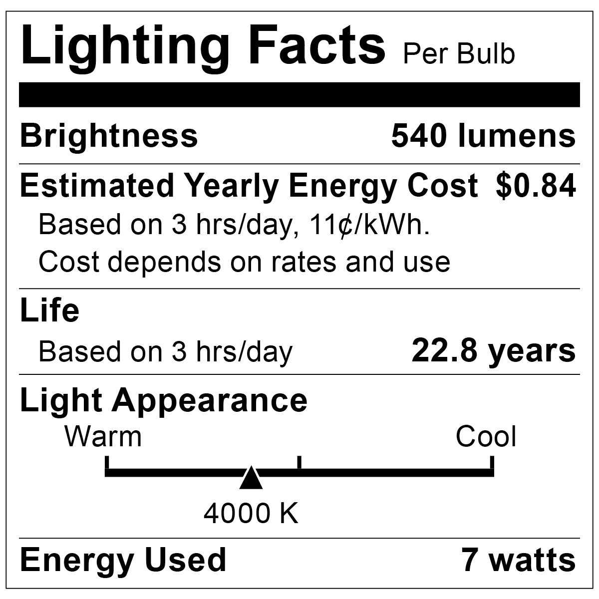 S9105 Lighting Fact Label