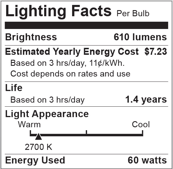 S6042 Lighting Fact Label